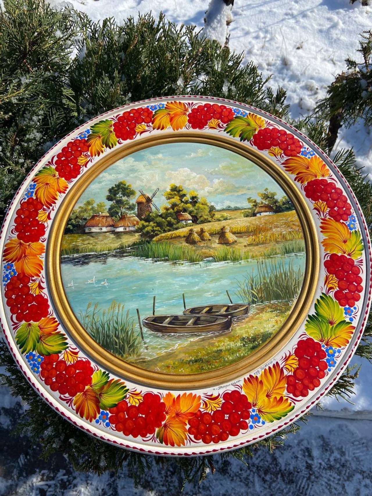 ペトリキウカ塗りのプレート（巨匠ホロベッツ作）40cm - 3