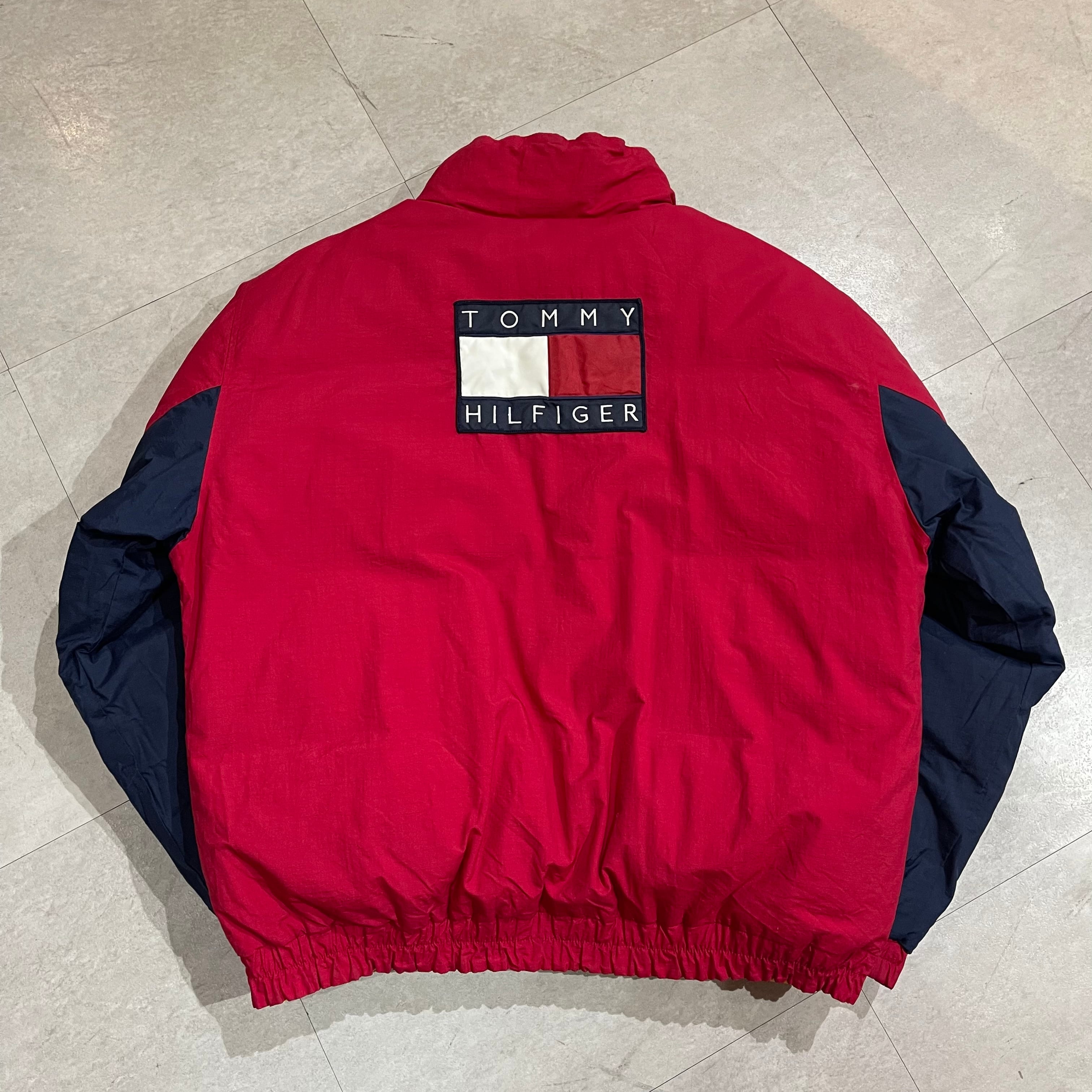 90年代〜 size:XL【 TOMMY HILFIGER 】トミーヒルフィガー ダウンジャケット 中綿ナイロンジャケット ナイロンジャケット  リバーシブル 立ち襟 マルチカラー 古着 古着屋 高円寺 ビンテージ