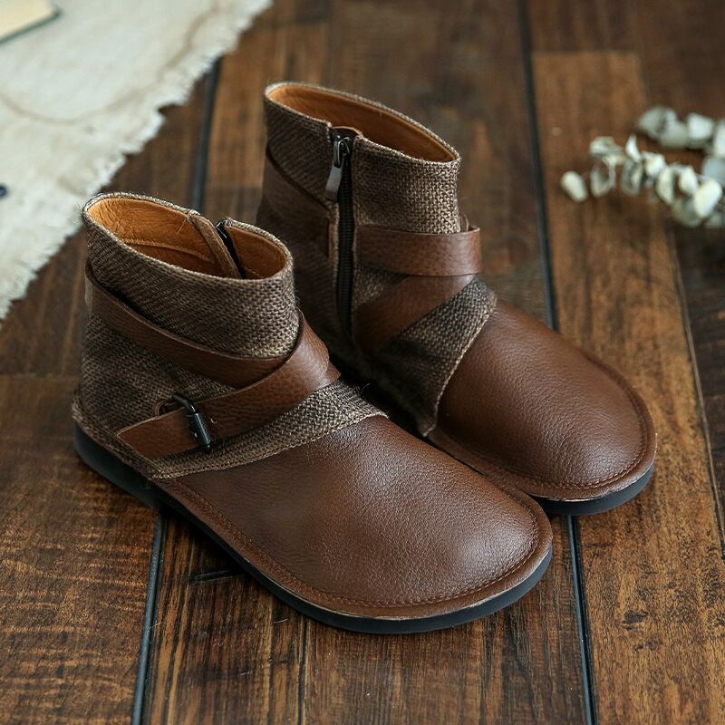 スタンダードシングルレザーショートブーツ 靴 シューズ レトロ ステッチ Yiranxuaディースワード1555003659