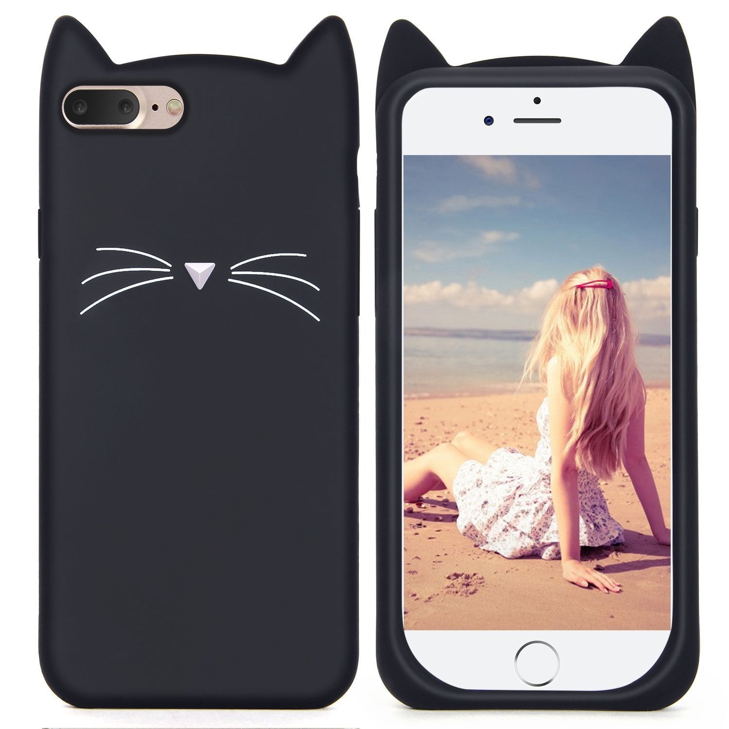 iPhone7&8 ケース iPhone7&8 Plus ケース シリコン 猫 可愛い (iPhone 7 /7Plus, 黒)