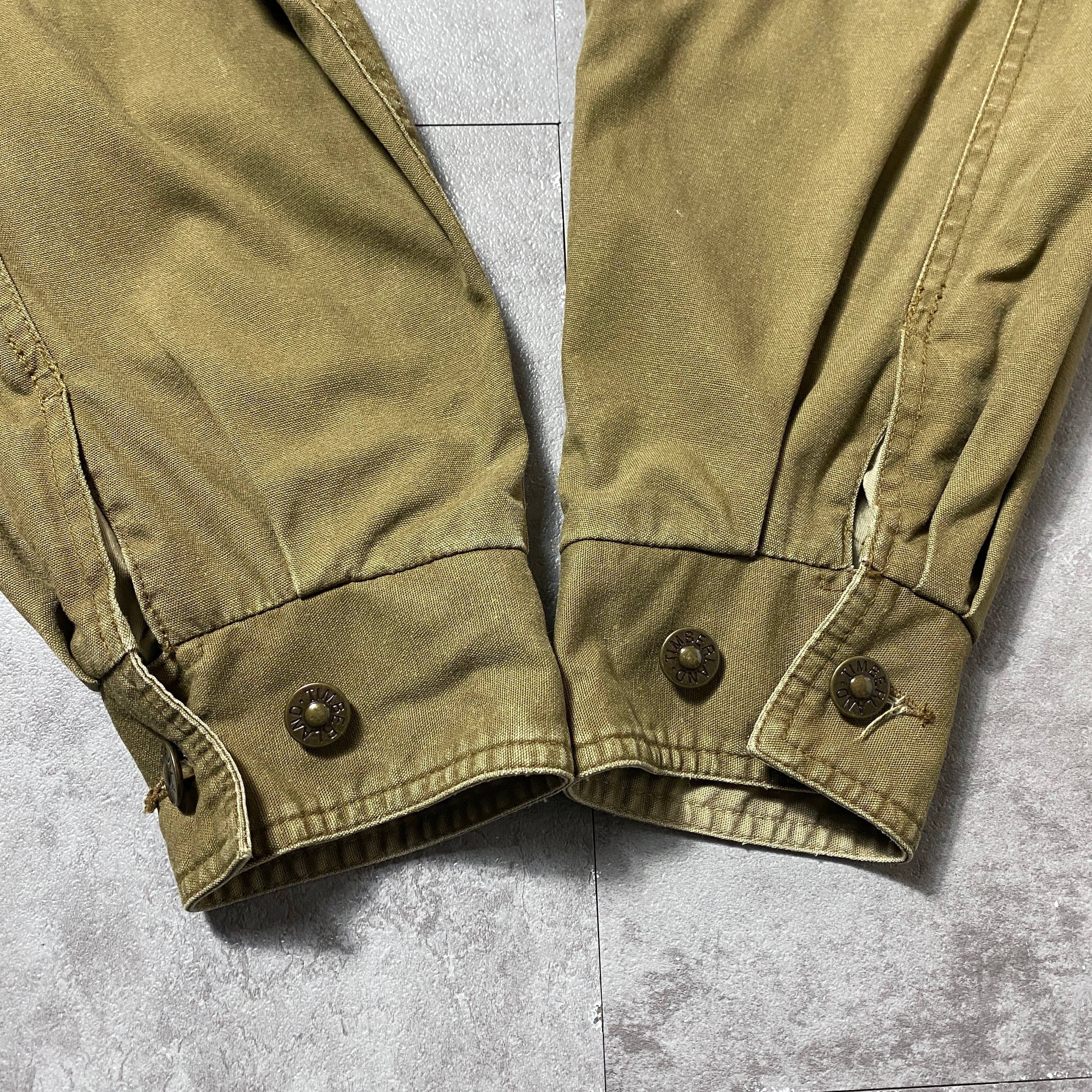 90's Timberland ティンバーランド レザー襟 メタルボタン ミドル丈