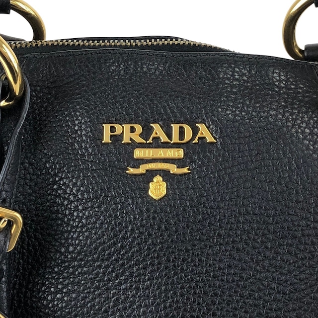 PRADA プラダ トートバッグ ブラック ロゴ レザー ラウンド vintage ヴィンテージ オールド 7zspmn