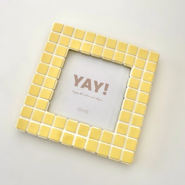 Check Tile square Photo Frame Yellow×White　タイル フォトフレーム