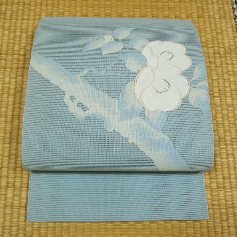 O-2771 夏帯 名古屋帯 絽 椿の花 乳白色