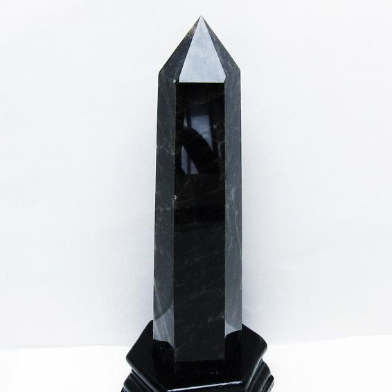 1.1Kg モリオン 黒水晶 六角柱 台座付属 一点物 152-3997