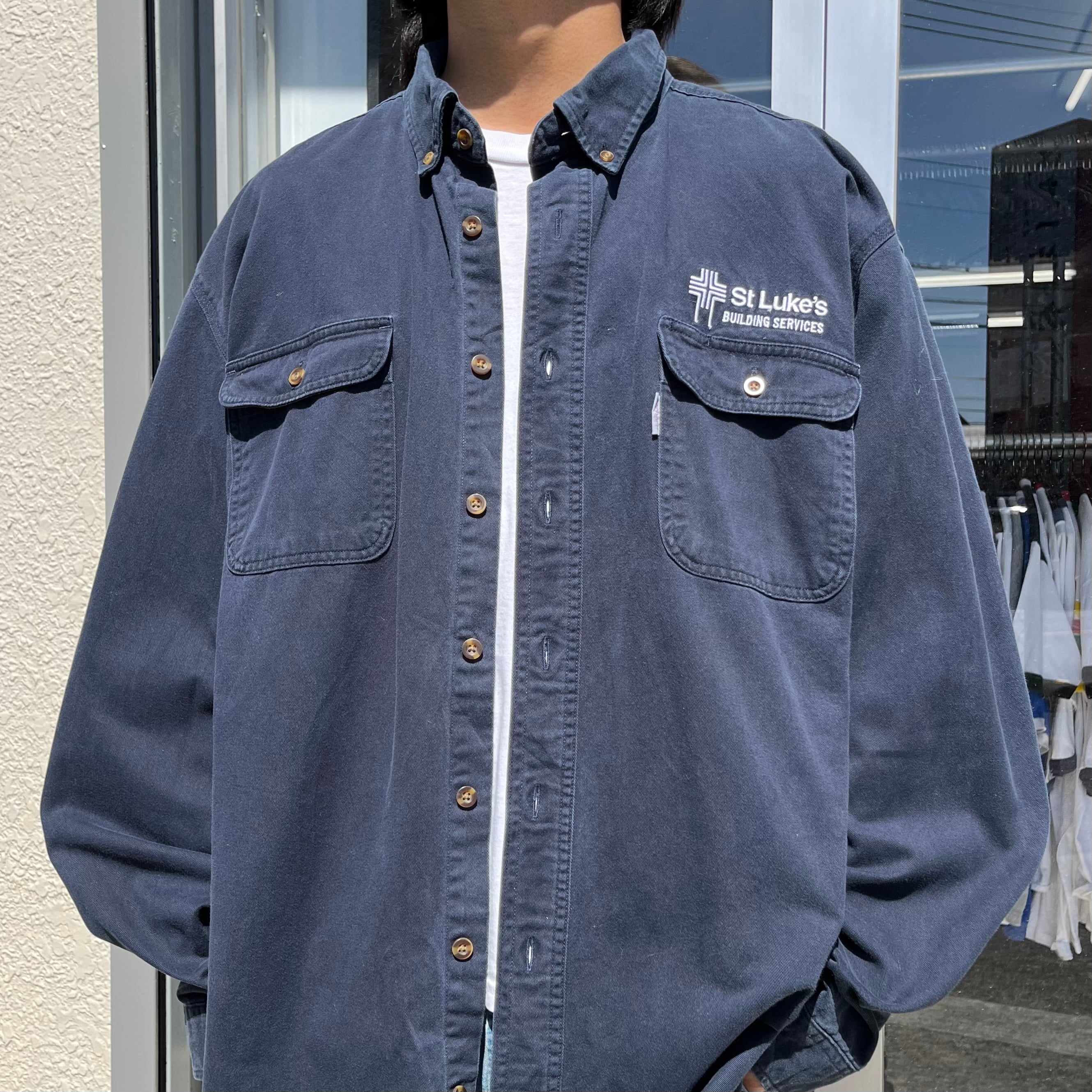 カーハート ワークシャツ ボタンダウンシャツ 長袖 刺繍ロゴ 胸ポケット 2XL 古着 古着屋 埼玉 ストリート オンライン 通販