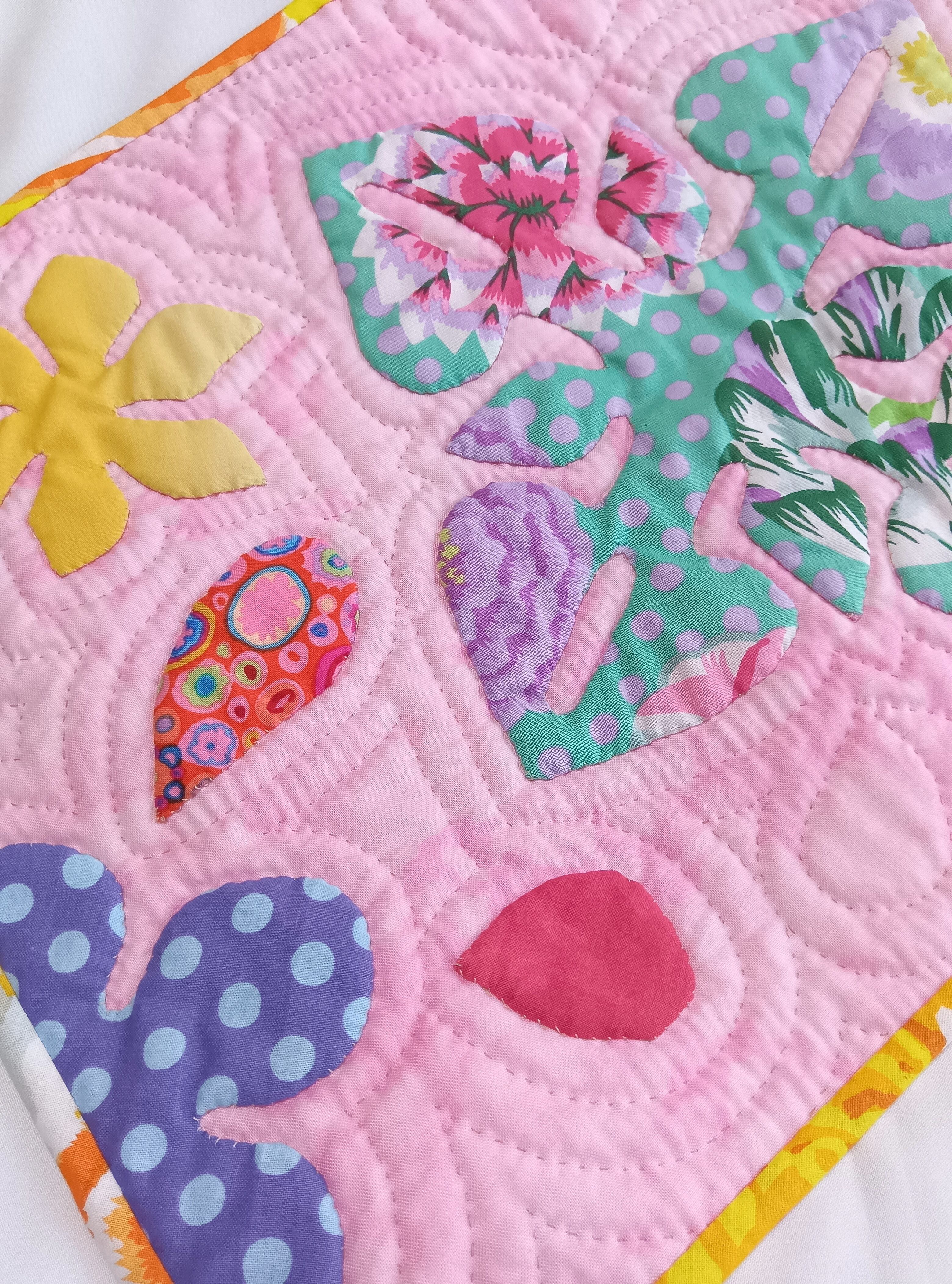 HawaiianQuilt Peach】ハワイアンキルトマット アンスリウム ケイフ