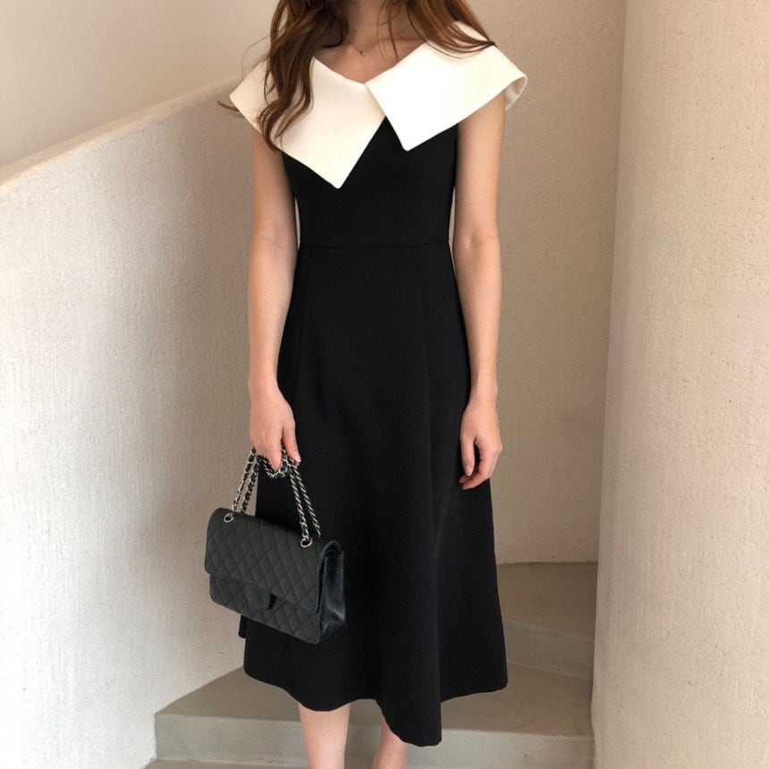 ドレス風花柄ワンピース レース 膝丈 ひざ丈 膝下 袖あり 半袖 Vネック