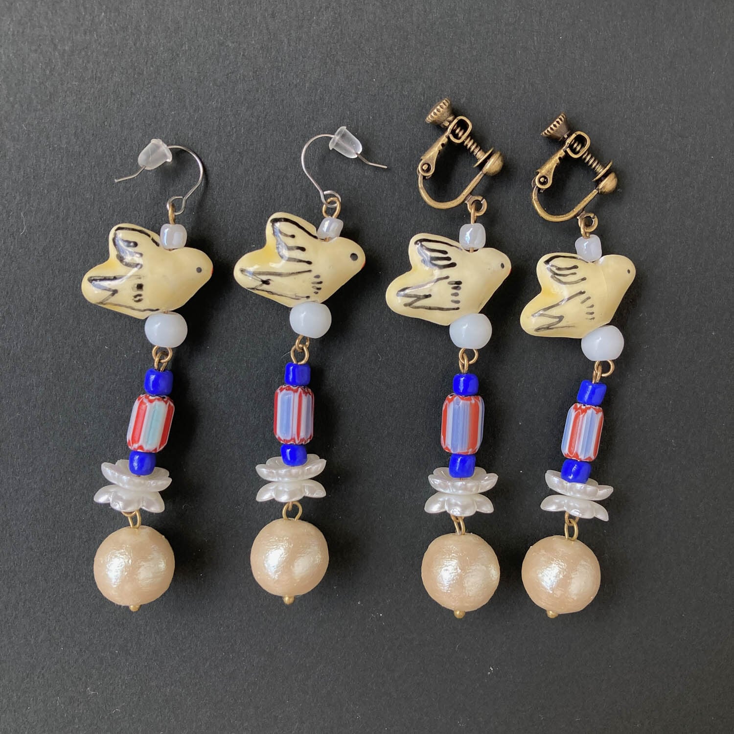 陶器の鳥さんとパールの〈ピアス/イヤリング〉 | Dua-アクセサリー