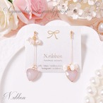 《 Asymmetry rose quartz pearl 》アシンメトリーローズクォーツパール ピアス/イヤリング