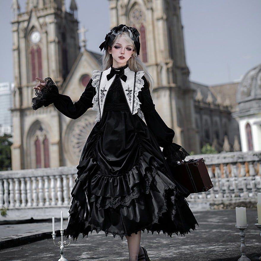 ゴシックロリータ ワンピース5点セット レース×フリルAライン｜撮影会