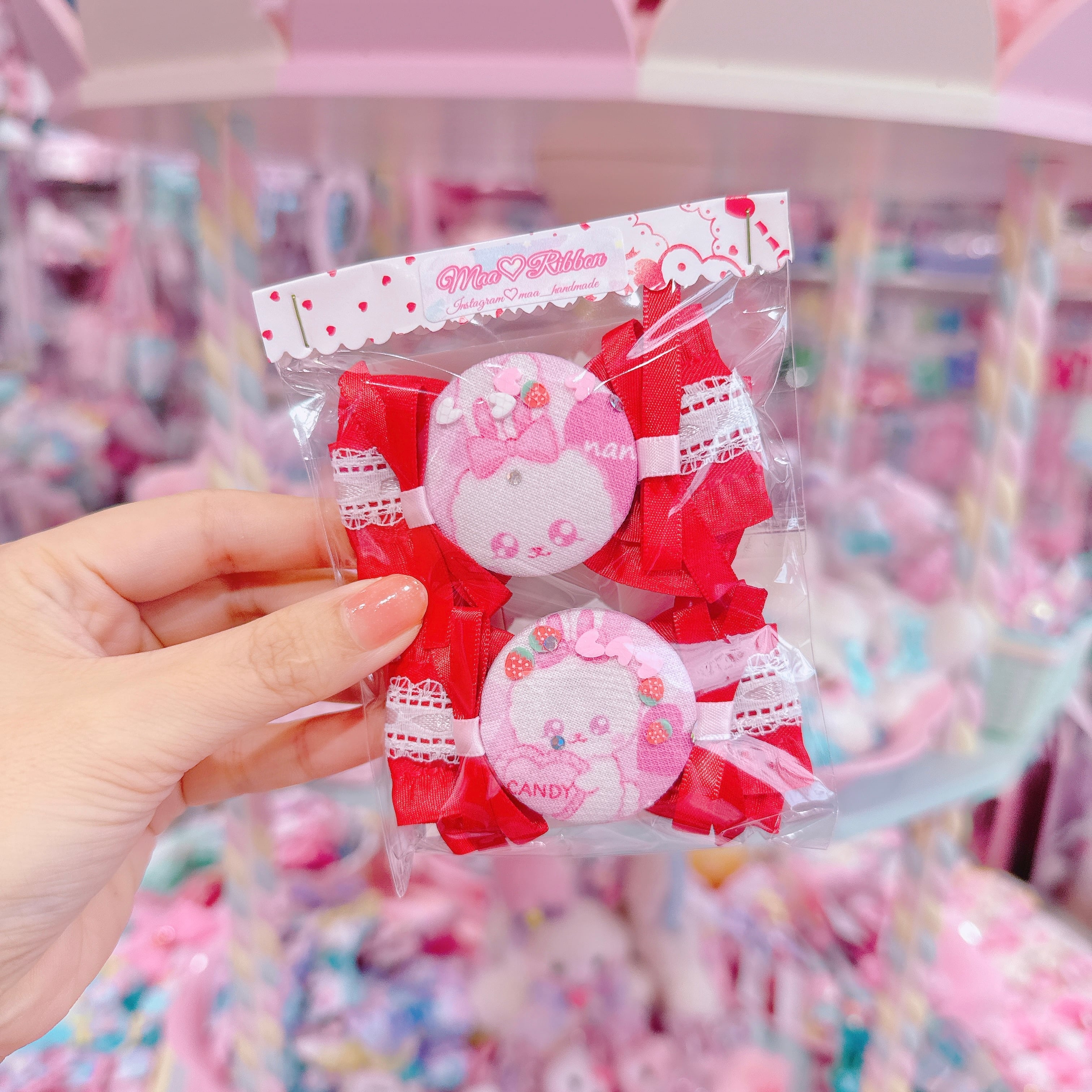 【R14】51-14くるみキャンディリボンツイードツインヘアクリップ