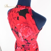 【美品 フラメンコ衣装】レッド SONIA JOHNES ソニアジョーンズ ワンピース ドレス 赤 花柄 伸縮 黒 ブラック 派手 袖なし