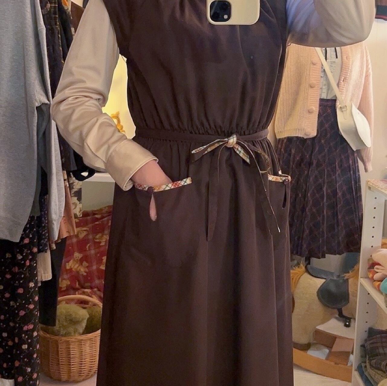 orange check ribbon jumper skirt