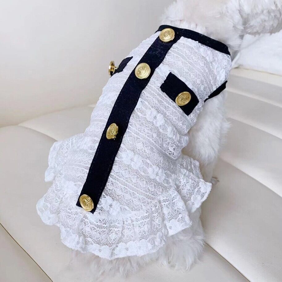 ペット服 シャネルジャケット風レースワンピース ドッグウェア 犬服