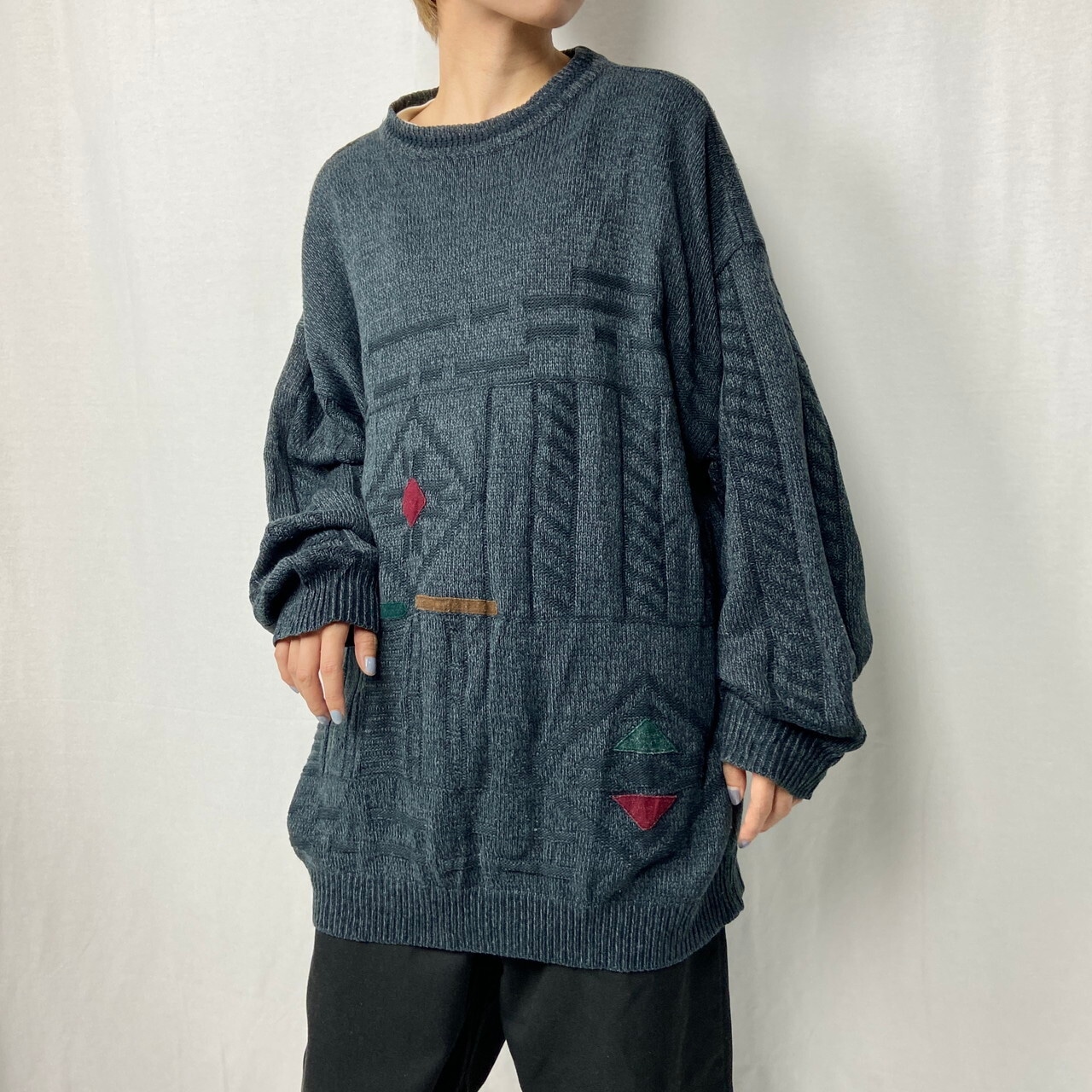 90年代 C&A デザイン アクリルニットセーター メンズ2XL 古着 90s 