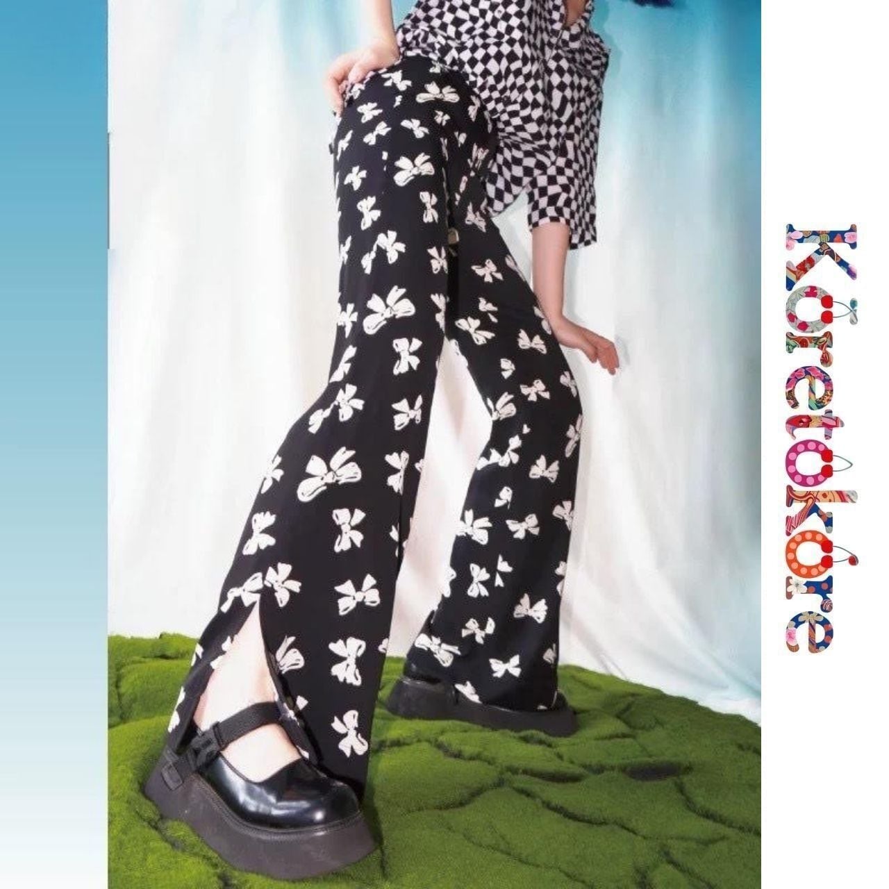 Ribbon Wide Pants A1088