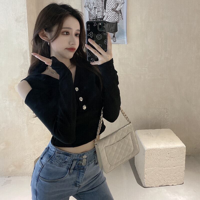 ストラップレスオータムウィンタースタイルショートフードTシャツ トップス ロング ストリート 秋物 冬物 ガールズファッション11395585357