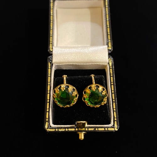 Green glass round earrings