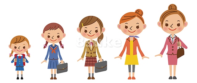 イラスト素材:女性の成長・世代イメージ(ベクター・JPG)