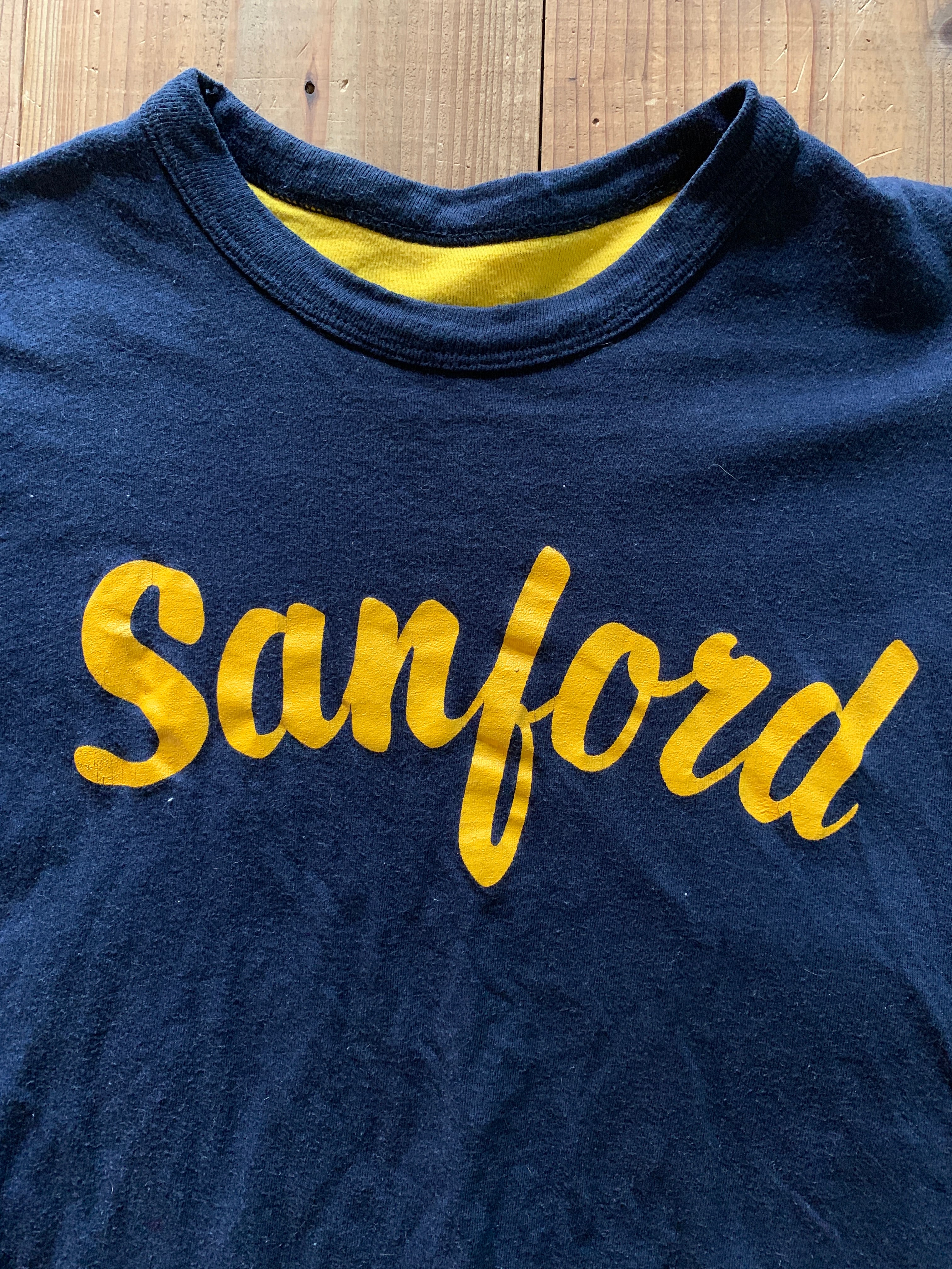 80's トリコタグ Champion ''Sanford'' リバーシブルTシャツ 濃紺X黄 表記(M) USA製