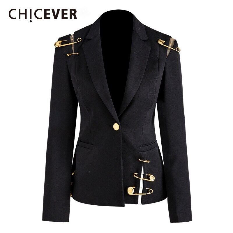 CHICEVERホローアウトパッチワークレースアップレディースブレザーノッチ付き長袖スリムスーツ2020秋の服 ロング オータム 秋物 6base562936881827