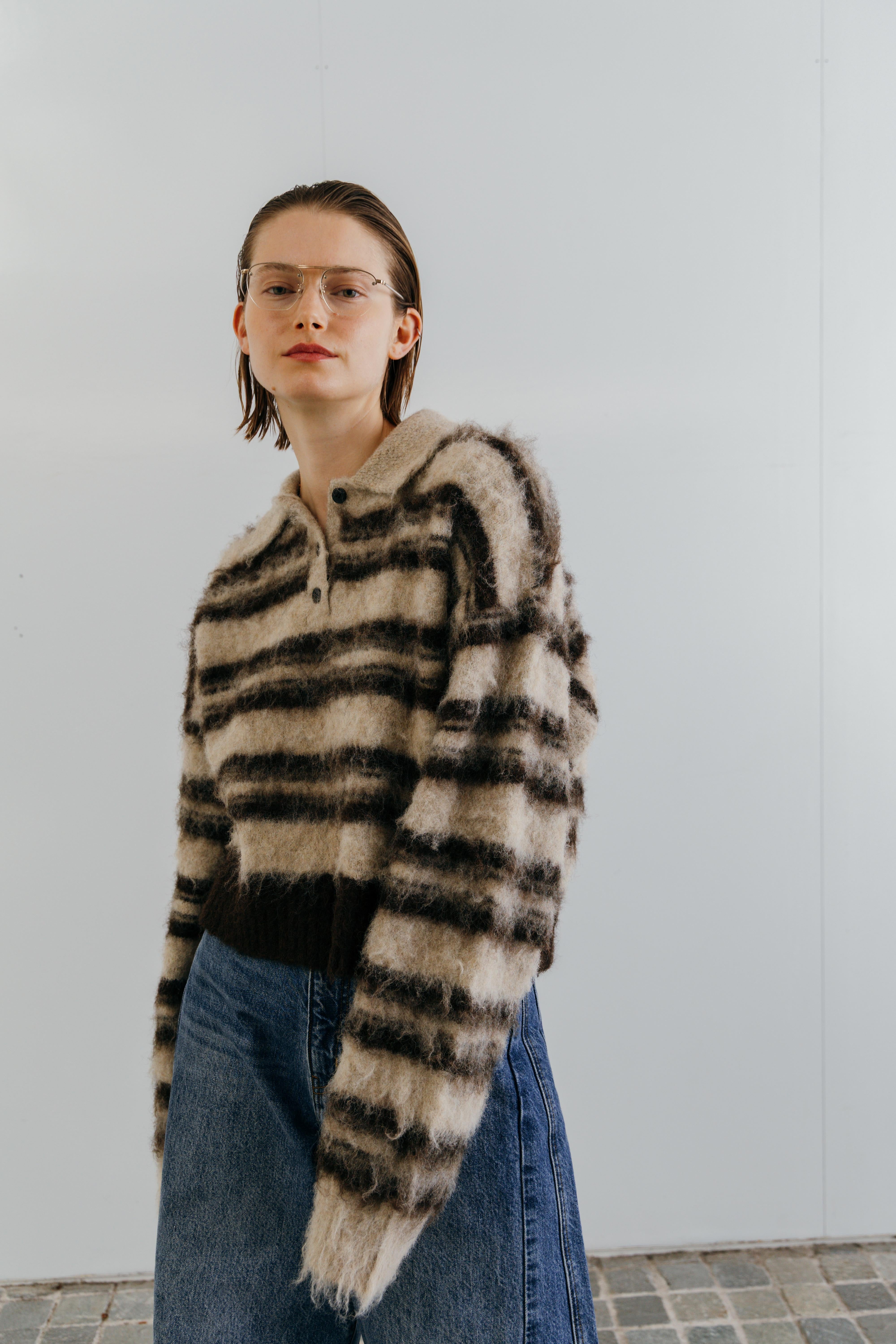 CREDONA MOHAIR BORDER KNIT モヘアボーダーニット Beige