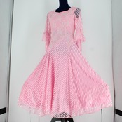 【美品 社交ダンス衣装】ワンピース ドレス prima boutique プリマブティック ピンク ラインストーン レース リボン 花柄 清楚