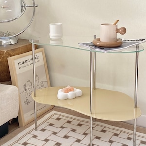 wave glass low table 4colors / ウェーブ ガラス ローテーブル モジュール ２段 韓国インテリア 家具