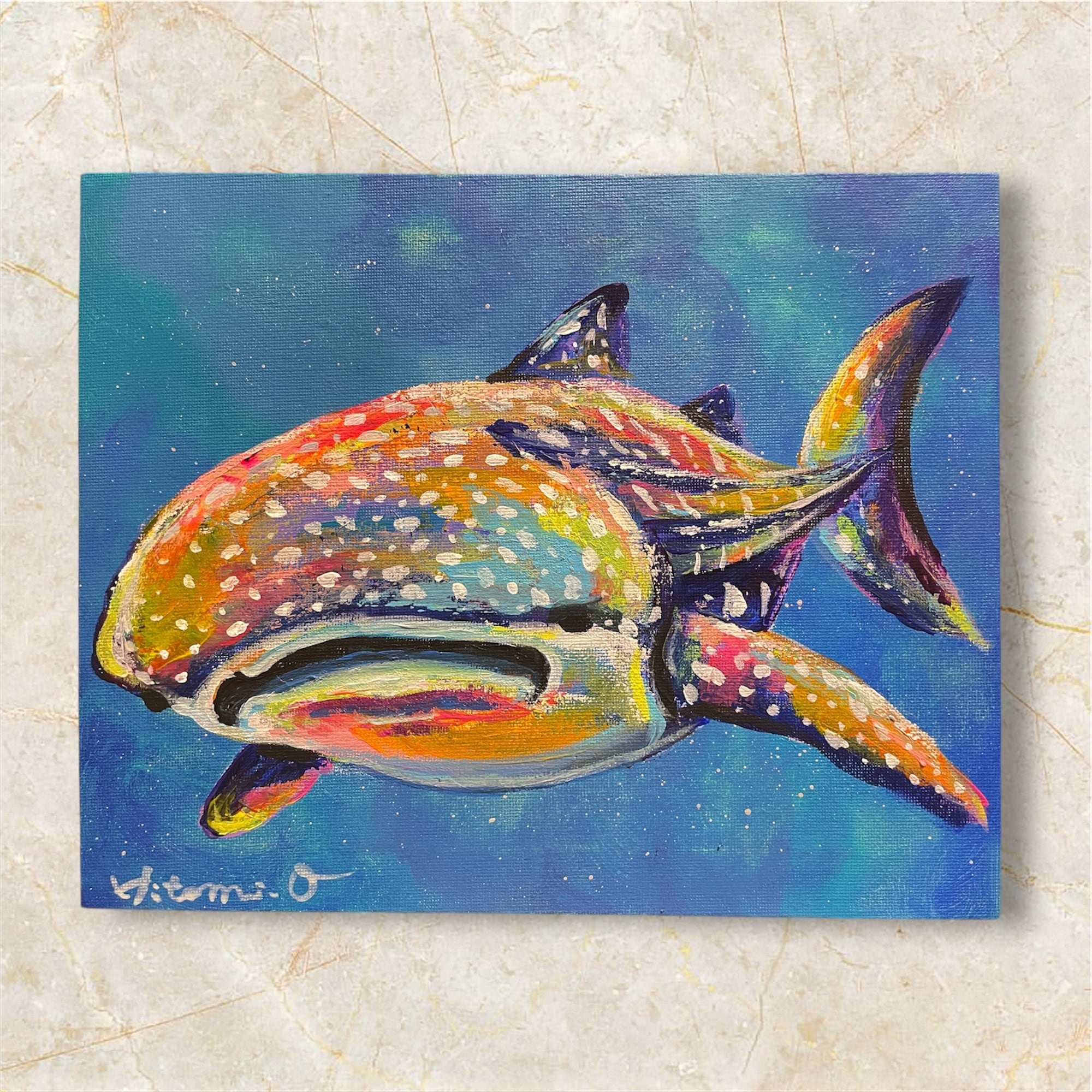 A-50/25】動物画 原画 キリン 絵画 キャンバス 真作 インテリア 作品