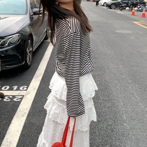 strawberry motif border long sleeve t-shirt J00112