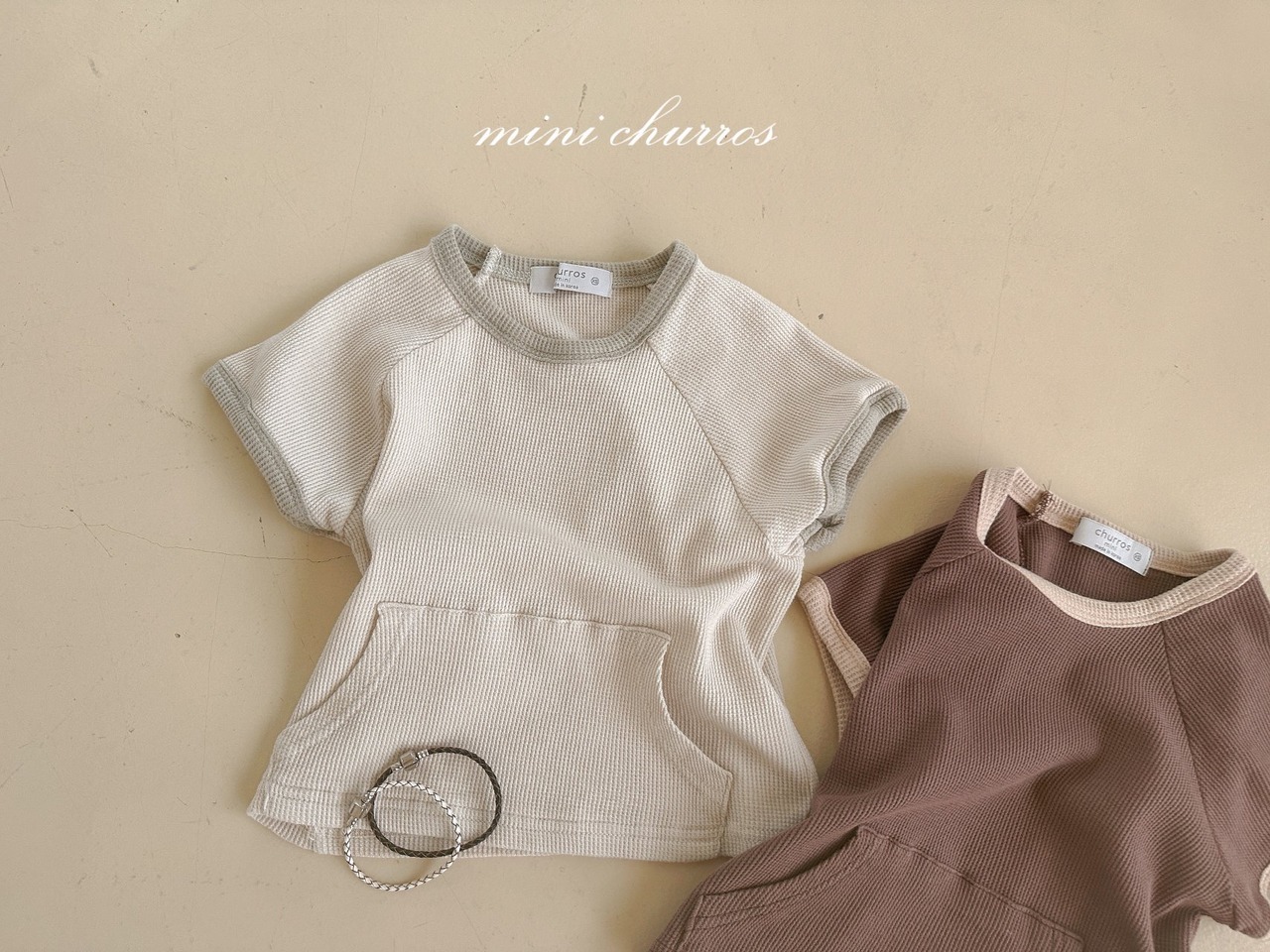 【churros】ワッフルポケットTシャツ 80〜120cm ベージュ 230515 - 5
