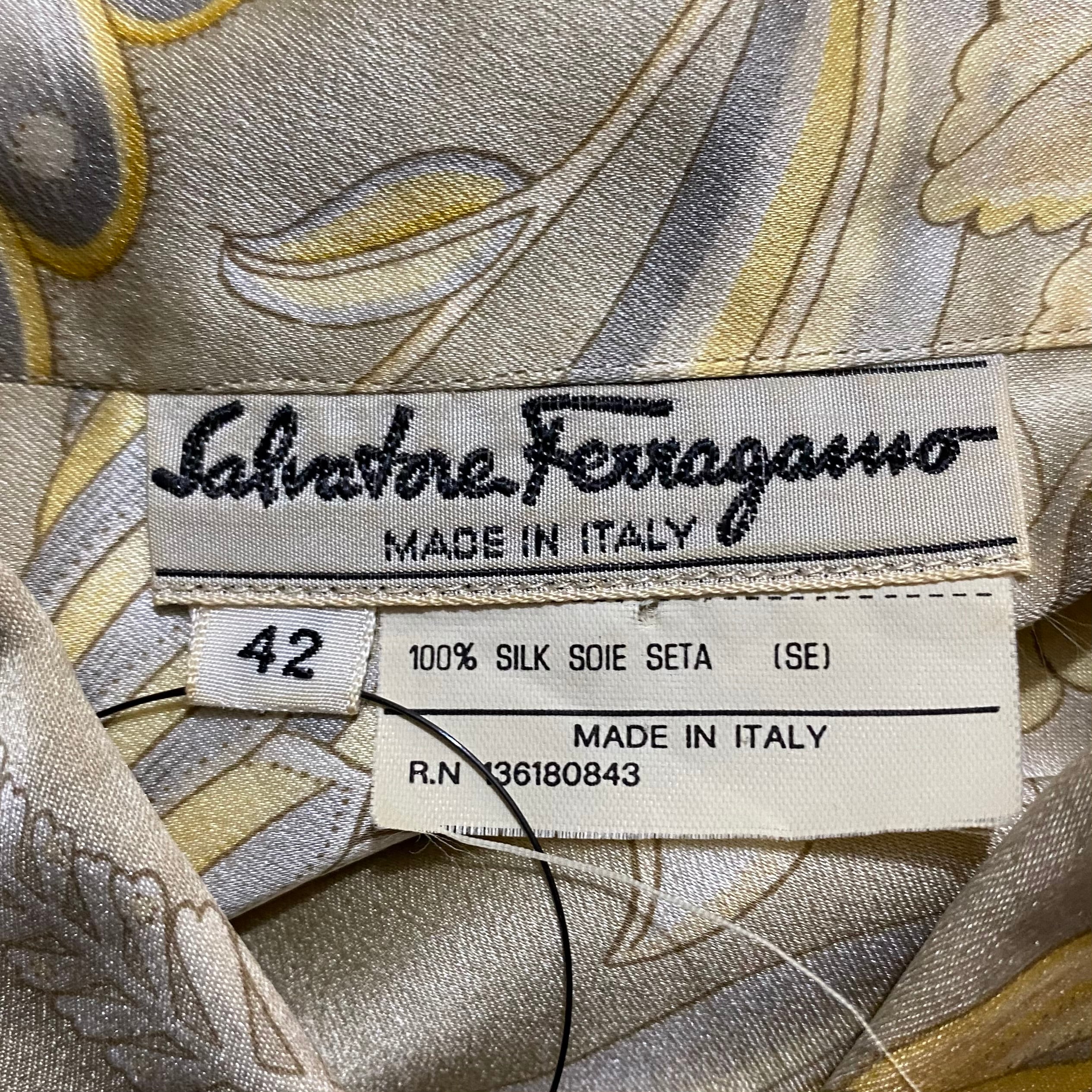 70s Salvatore Ferragamo ビンテージ シルクブラウス 上品-