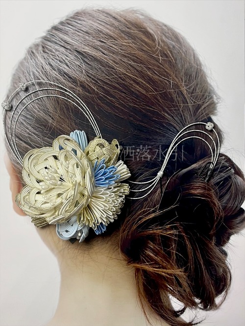 【在庫あり】水引の髪飾り 水縹色シルバー コーディネートセット