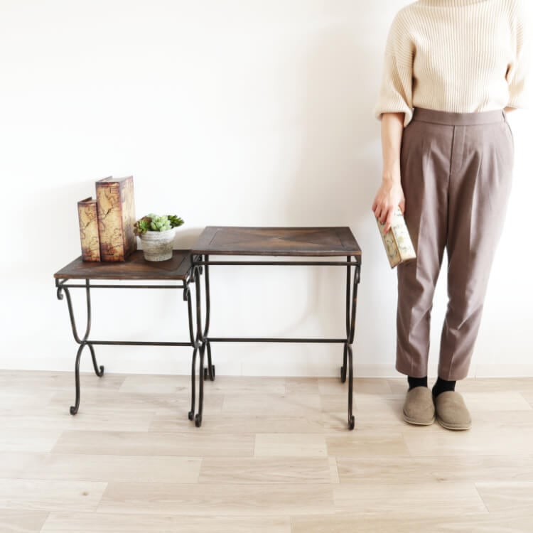 テーブル 2個セット アンティーク調 ネストテーブル サイドテーブル