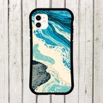 受注生産 iPhoneケース 青とグレーの波しぶきマーブル｜紙マーブリング MARB029C