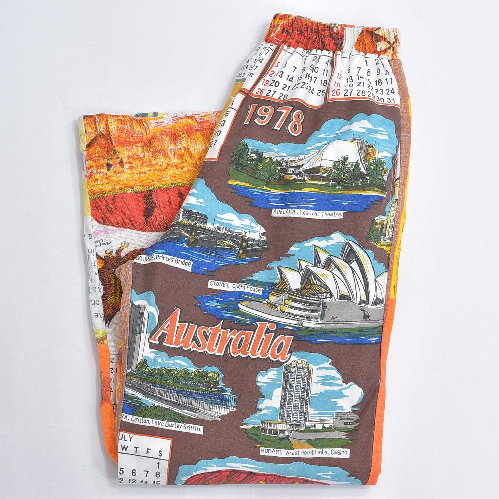 Remakeリメイク ヴィンテージ テキスタイル パッチワーク デザイン 再構築 ルーズシルエット イージーパンツ ツギハギ 古着 裏地付き レディースW64~94cm