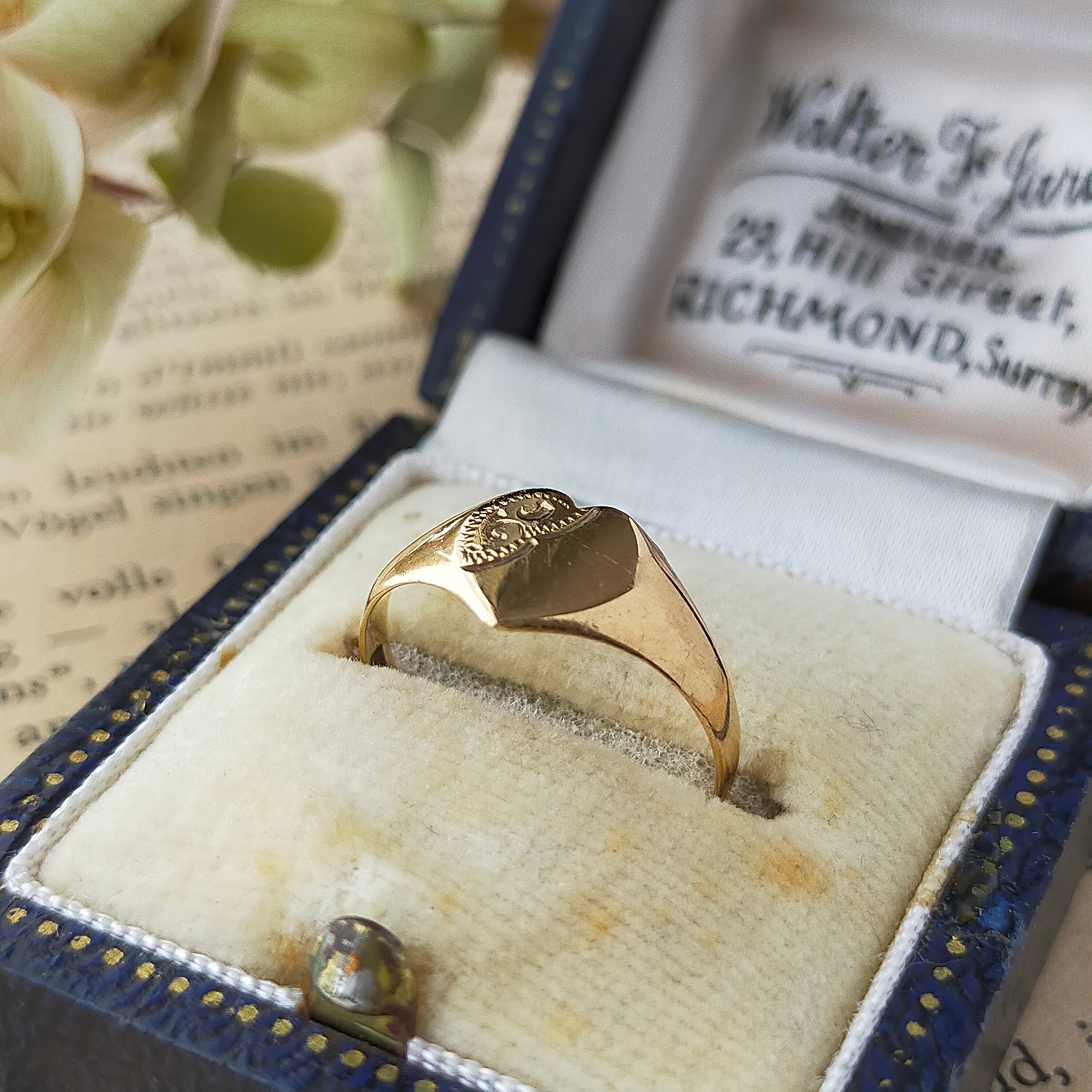 英国 1980年 ヴィンテージ 9kゴールド ハート シグネットリング