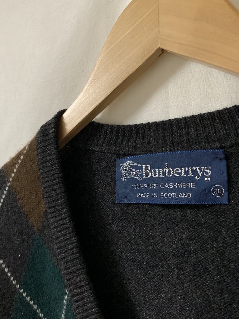 1980~90's Design Cashmere V-Neck Sweater "Burberrys　Made in Scotland"