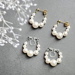 《2点セット》クリスタルパールのカーブラインネックレス＆フープピアス・イヤリング
