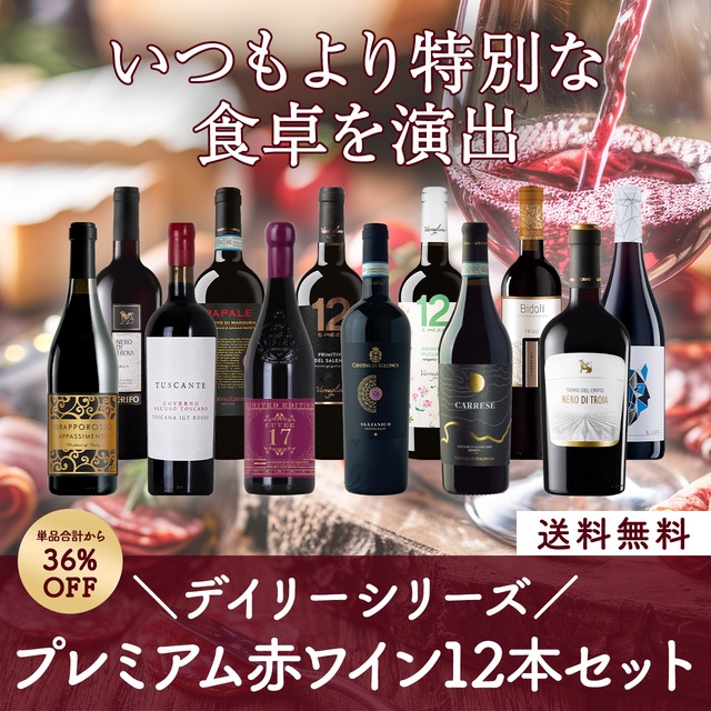 イタリアデイリーシリーズ！プレミアム赤ワイン12本セット〈36%OFF＆送料無料〉（B712076）