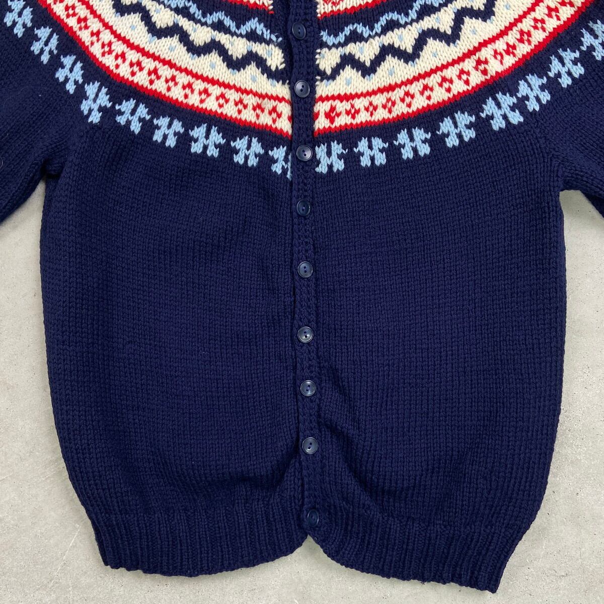 UNKNOWN フェアアイル柄 ニットカーディガン レディースS相当 古着 VINTAGE ヴィンテージ ネイビー レッド ホワイト UNKNOWN フェアアイル柄 ニットカーディガン レディースS相当 古着