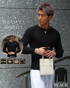 【追加予約枠】SLIM FIT MUSCLE KNIT BLACK【RB-26003】