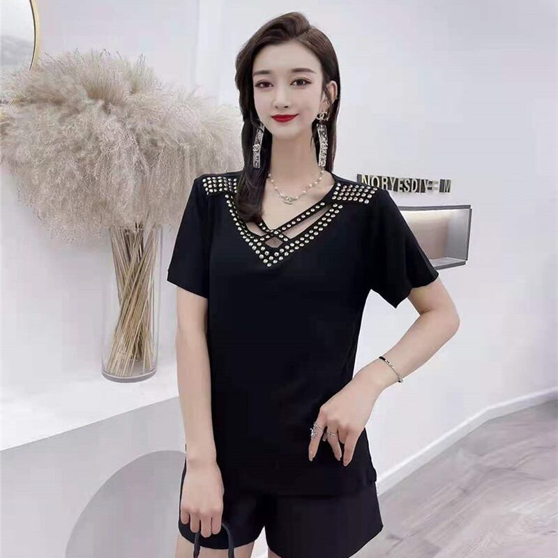 サマーVネッククロスTシャツ トップス 大きめサイズ 夏物 ミックスインファッション71963690672