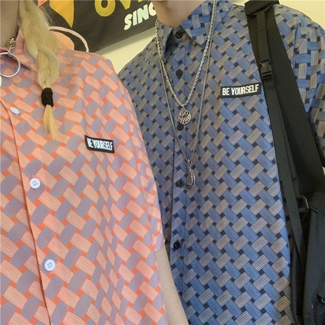【韓国通販 dgo】2colors 網模様オーバーサイズシャツ 春夏 ブルー/オレンジ(M2206）センス溢れるファッションitem