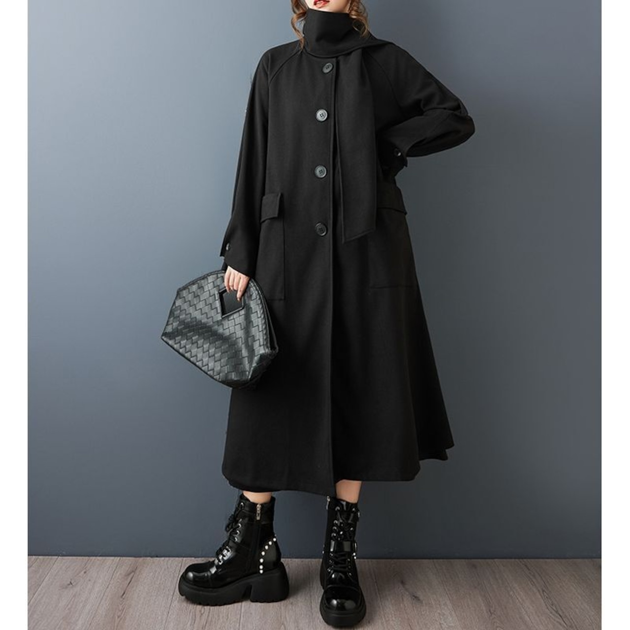 ストール風カラー ロングコート 60052