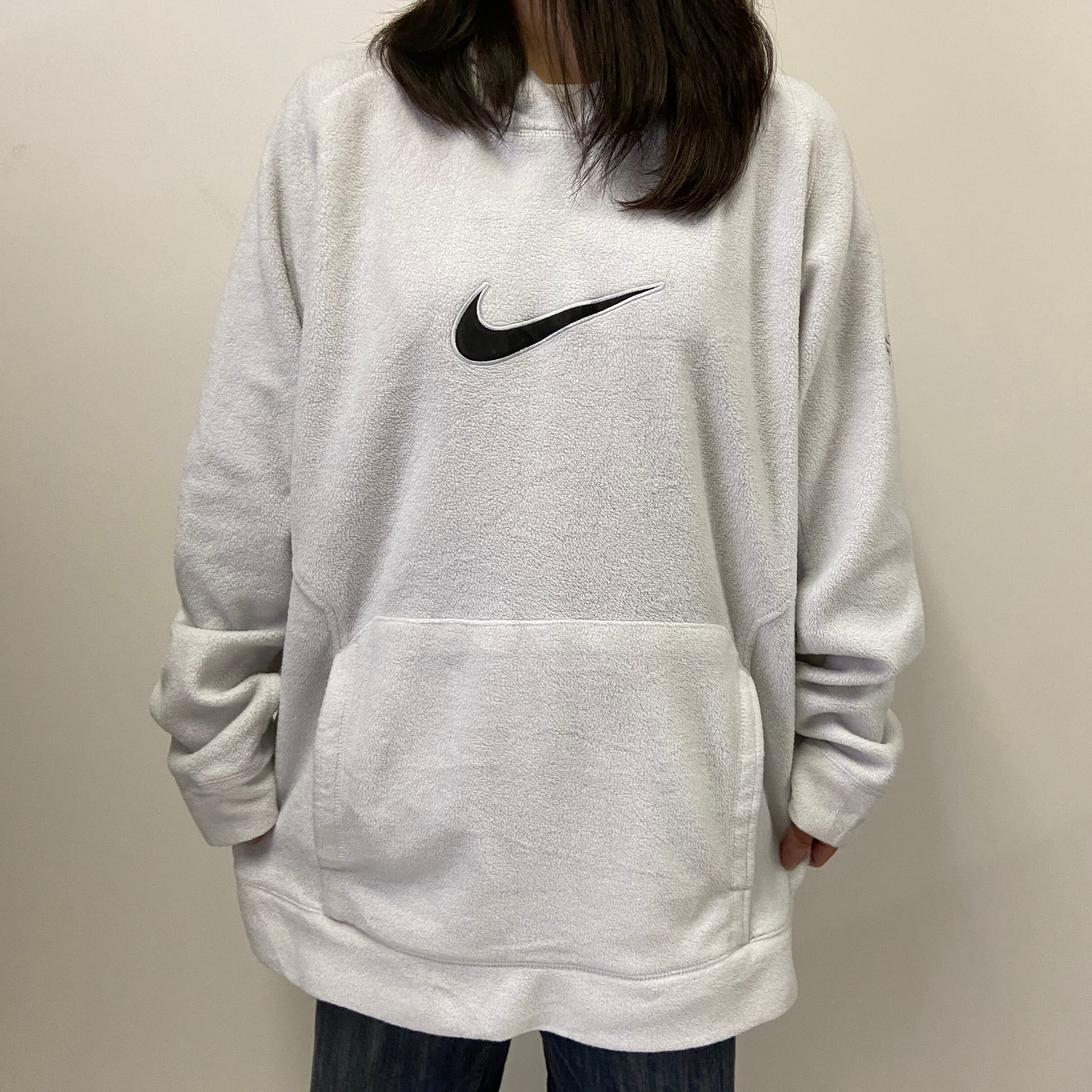 NIKE ナイキ スウォッシュ ロゴ刺繍 フリースパーカー メンズM 古着