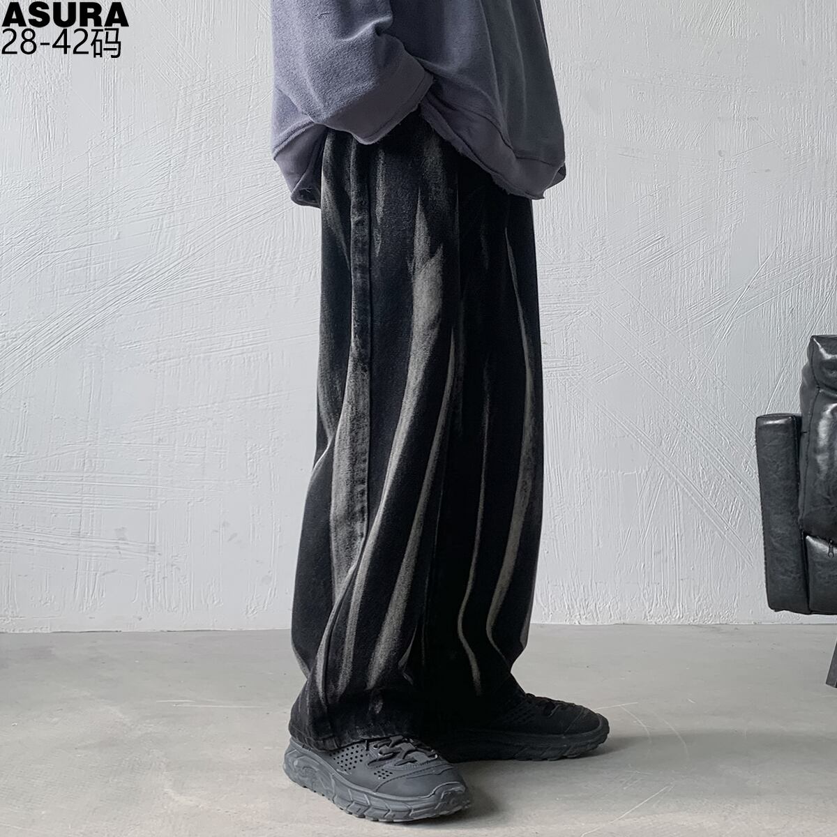 ジーンズ カジュアルスプリングブラック ストリート 大きめサイズ 春物 ASURAプラスサイズメンズ9817607217