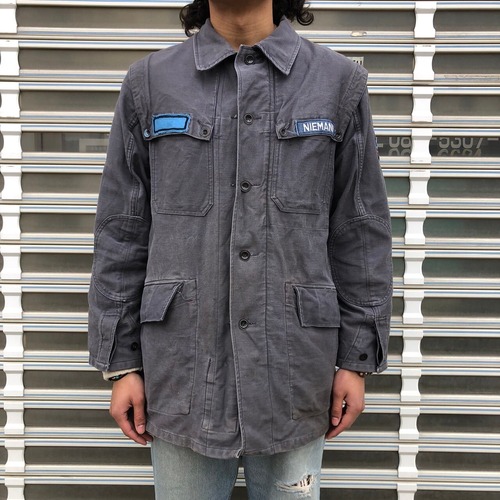 80s ドイツ軍 実物 THW ミリタリー 技術復旧団 モールスキン M ヴィンテージ ロガー ジャケット フィール 70s グレー BUND 軍物 GDB