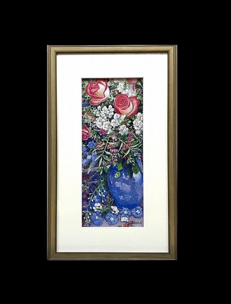 青い花瓶の花 | Flowers and blue vase | Gallery Enatsu 江夏画廊